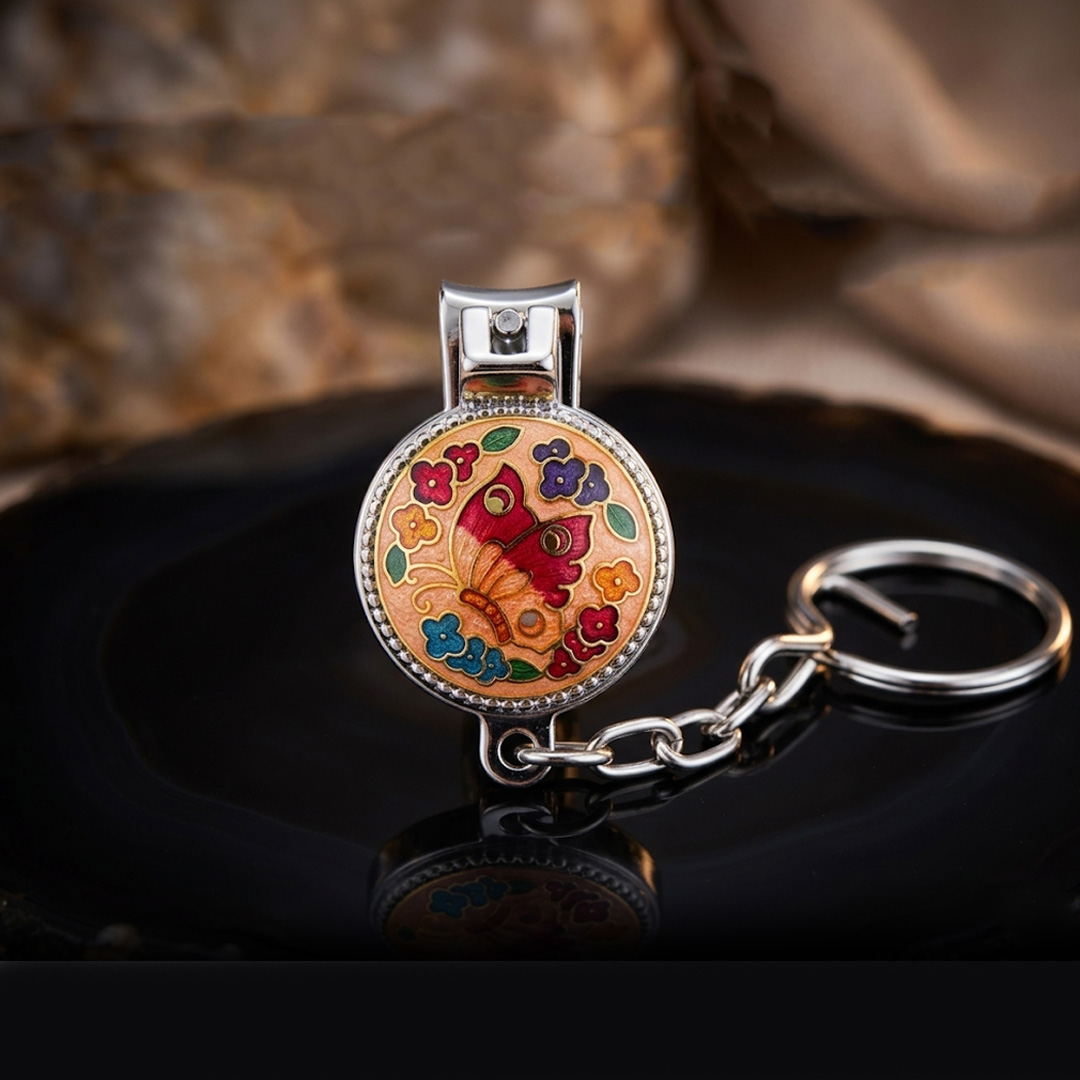 enamel logo round shaped nail clipper key chain